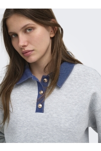ONLY ONLSCARLET L/S POLO MIX SWEAT UB PR: light grey melange/polo collar