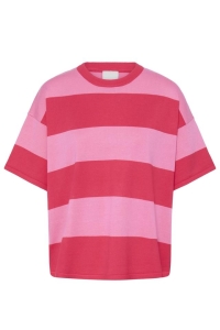 ICHI IHLULS LOOSE SS:Knit wide fiery red wild orchid str