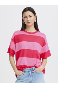 ICHI IHLULS LOOSE SS:Knit wide fiery red wild orchid str