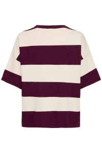 ICHI IHLULS LOOSE SS:Knit wide stripe rhododendron