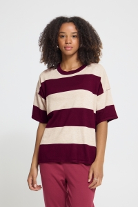 ICHI IHLULS LOOSE SS:Knit wide stripe rhododendron
