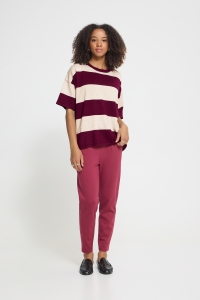 ICHI IHLULS LOOSE SS:Knit wide stripe rhododendron