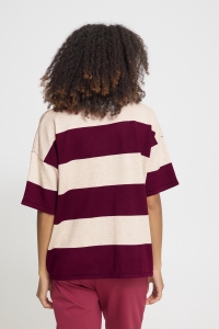 ICHI IHLULS LOOSE SS:Knit wide stripe rhododendron