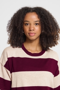 ICHI IHLULS LOOSE SS:Knit wide stripe rhododendron