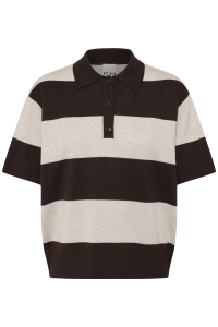 ICHI IHLULS POLO SS:Knit wide stripe chocolate torte