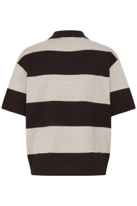 ICHI IHLULS POLO SS:Knit wide stripe chocolate torte