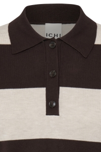 ICHI IHLULS POLO SS:Knit wide stripe chocolate torte