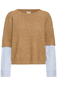 ICHI IHDUCIE LS3:Knit toasted coconut with blue stri