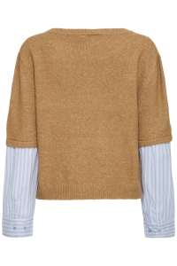 ICHI IHDUCIE LS3:Knit toasted coconut with blue stri