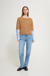 ICHI IHDUCIE LS3:Knit toasted coconut with blue stri