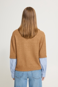 ICHI IHDUCIE LS3:Knit toasted coconut with blue stri