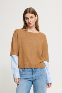 ICHI IHDUCIE LS3:Knit toasted coconut with blue stri
