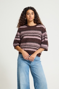 ICHI IHALLO SS:Knit fudge w pink stripes