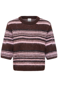 ICHI IHALLO SS:Knit fudge w pink stripes