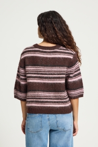 ICHI IHALLO SS:Knit fudge w pink stripes