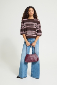 ICHI IHALLO SS:Knit fudge w pink stripes