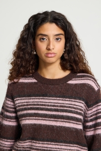 ICHI IHALLO SS:Knit fudge w pink stripes