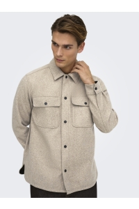 Only and Sons ONSASH OVR WOOLEN LOOK PKT LS SHIRT: chinchilla