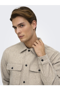 Only and Sons ONSASH OVR WOOLEN LOOK PKT LS SHIRT: chinchilla