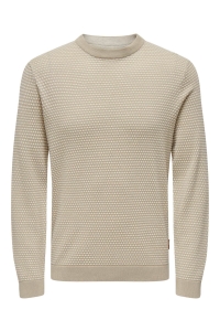 ONLY&SONS ONSTAPA REG 12 STRUC LS CREW KNIT N: silver lining/oatmeal mel dots