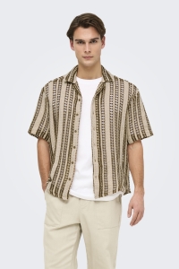 Only and Sons ONSDANI CROCHET SS SHIRT NOOS cloud dancer/brown