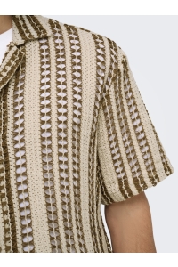 Only and Sons ONSDANI CROCHET SS SHIRT NOOS cloud dancer/brown