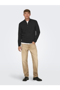 ONLY&SONS ONSCOOPER HALF ZIP HIGH NECK KNIT N: black