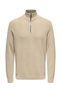 ONLY&SONS ONSMACE REG HERRINGBONE HALF ZIP KN: silver lining/melange
