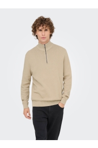 ONLY&SONS ONSMACE REG HERRINGBONE HALF ZIP KN: silver lining/melange