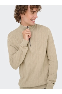 ONLY&SONS ONSMACE REG HERRINGBONE HALF ZIP KN: silver lining/melange