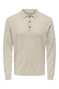 Only and Sons ONSLOUI REG 12 LS MEL POLO KNIT NOO: oatmeal/melange