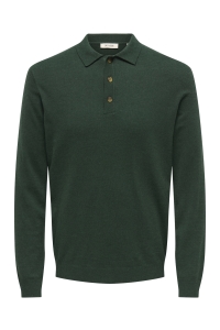 Only and Sons ONSLOUI REG 12 LS MEL POLO KNIT NOO: pine grove/melange