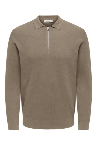 Only and Sons ONSPHIL REG 12 HALF ZIP POLO KNIT desert taupe