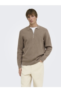 Only and Sons ONSPHIL REG 12 HALF ZIP POLO KNIT desert taupe
