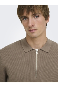 Only and Sons ONSPHIL REG 12 HALF ZIP POLO KNIT desert taupe