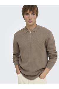 Only and Sons ONSPHIL REG 12 HALF ZIP POLO KNIT desert taupe