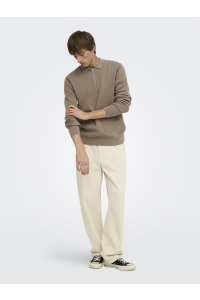 Only and Sons ONSPHIL REG 12 HALF ZIP POLO KNIT desert taupe