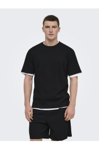 Only and Sons ONSTOBIE REG SS WAFFLE TEE NOOS black