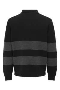 ONLY&SONS ONSHOPE RLX  LS POLO KNIT LIFE zwart/grijs