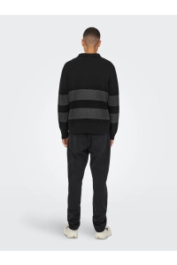 ONLY&SONS ONSHOPE RLX  LS POLO KNIT LIFE zwart/grijs