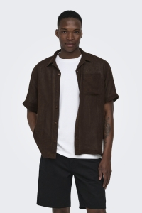 Only and Sons ONSLAURENCE LINEN RESORT COLLAR SS : coffee bean