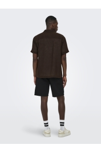 Only and Sons ONSLAURENCE LINEN RESORT COLLAR SS : coffee bean