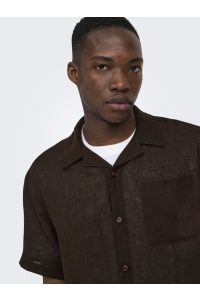 Only and Sons ONSLAURENCE LINEN RESORT COLLAR SS : coffee bean