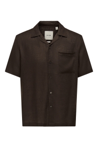 Only and Sons ONSLAURENCE LINEN RESORT COLLAR SS : coffee bean