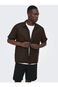 Only and Sons ONSLAURENCE LINEN RESORT COLLAR SS : coffee bean