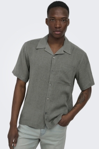 Only and Sons ONSLAURENCE LINEN RESORT COLLAR SS : castor gray