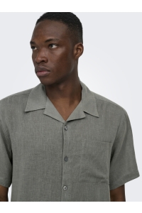Only and Sons ONSLAURENCE LINEN RESORT COLLAR SS : castor gray