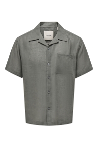 Only and Sons ONSLAURENCE LINEN RESORT COLLAR SS : castor gray