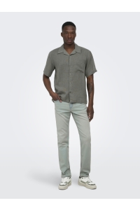 Only and Sons ONSLAURENCE LINEN RESORT COLLAR SS : castor gray