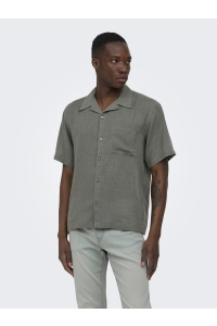 Only and Sons ONSLAURENCE LINEN RESORT COLLAR SS : castor gray